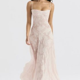 Seren Soft Pink Floral Lace Back Maxi Dress - Image 8