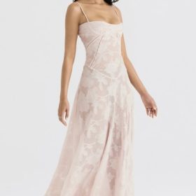 Seren Soft Pink Floral Lace Back Maxi Dress - Image 10