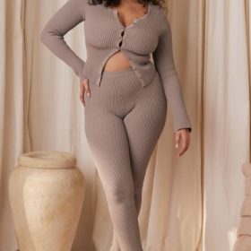 Mitzi Taupe Ribbed Knit Leggings - Image 5