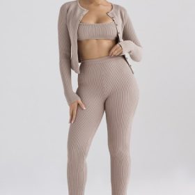 Mitzi Taupe Ribbed Knit Leggings - Image 6