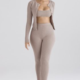 Mitzi Taupe Ribbed Knit Leggings - Image 7