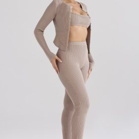 Mitzi Taupe Ribbed Knit Leggings - Image 9