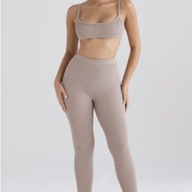 Mitzi Taupe Ribbed Knit Leggings - Image 11