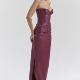 Juliana Cabernet Vegan Leather Midi Dress - Image 2