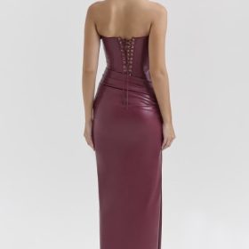 Juliana Cabernet Vegan Leather Midi Dress - Image 3