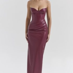 Juliana Cabernet Vegan Leather Midi Dress - Image 5