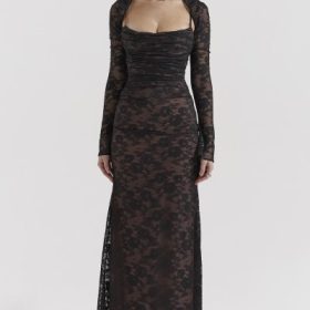Artemis Black Lace Maxi Dress - Image 7