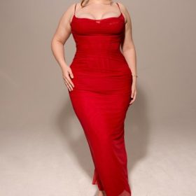 Nalini Holly Red Mesh Corset Maxi Dress - Image 4