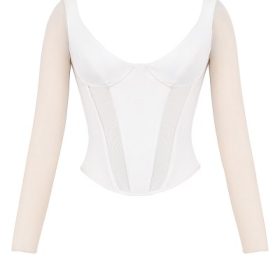 Araminta White Long Sleeve Mesh Corset - Image 2