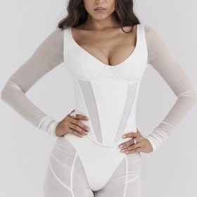 Araminta White Long Sleeve Mesh Corset - Image 5