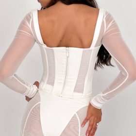 Araminta White Long Sleeve Mesh Corset - Image 6