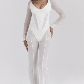 Araminta White Long Sleeve Mesh Corset - Image 7