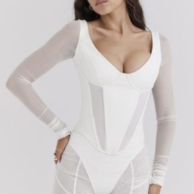 Araminta White Long Sleeve Mesh Corset - Image 8