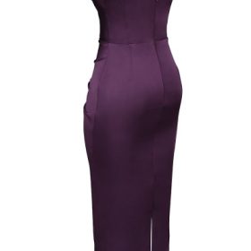Santana Grape Satin Strapless Midi Dress - Image 3