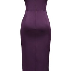 Santana Grape Satin Strapless Midi Dress - Image 4