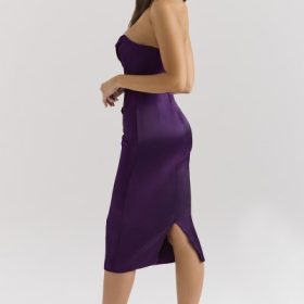 Santana Grape Satin Strapless Midi Dress - Image 9