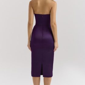 Santana Grape Satin Strapless Midi Dress - Image 10