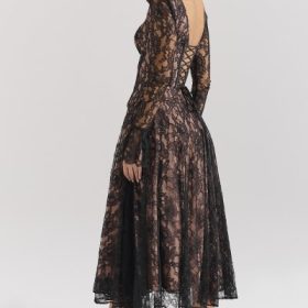 Raquel Black Lace Corset Midi Dress - Image 2