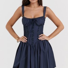Pietra French Navy Corset Mini Dress - Image 5