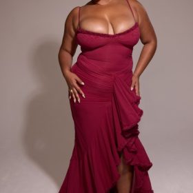 Gabbi Wine Ruffled Front Gown - Image 4