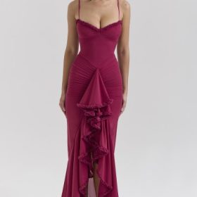 Gabbi Wine Ruffled Front Gown - Image 5