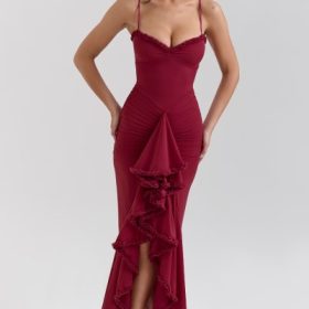 Gabbi Wine Ruffled Front Gown - Image 7