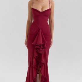 Gabbi Wine Ruffled Front Gown - Image 8