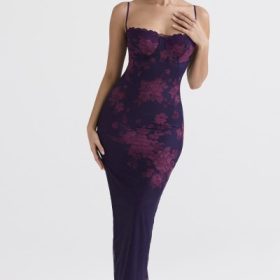 Aiza Grape Floral Print Maxi Dress - Image 8
