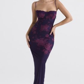 Aiza Grape Floral Print Maxi Dress - Image 9