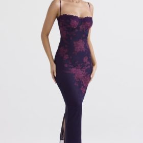 Aiza Grape Floral Print Maxi Dress - Image 11