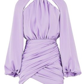 Kate Orchid Satin Wrap Front Mini Dress - Image 2