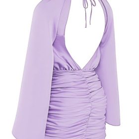 Kate Orchid Satin Wrap Front Mini Dress - Image 3