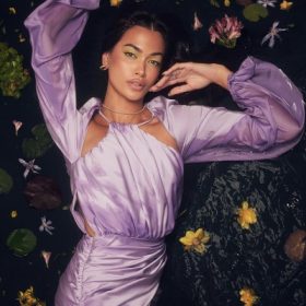 Kate Orchid Satin Wrap Front Mini Dress - Image 6