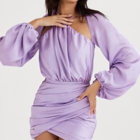 Kate Orchid Satin Wrap Front Mini Dress - Image 8