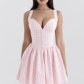 Brigitte Strawberry Shortcake Gingham Corset Mini Dress - Image 5
