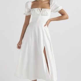 Tallulah White Puff Sleeve Midi Sundress - Image 5