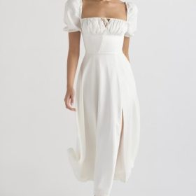 Tallulah White Puff Sleeve Midi Sundress - Image 7