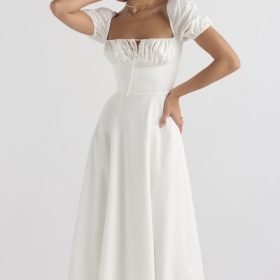 Tallulah White Puff Sleeve Midi Sundress - Image 10