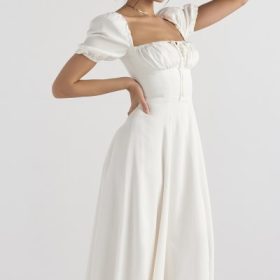 Tallulah White Puff Sleeve Midi Sundress - Image 13