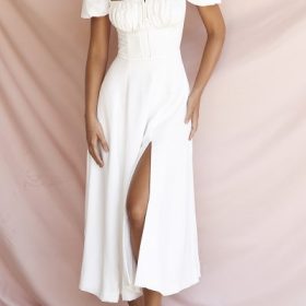 Tallulah White Puff Sleeve Midi Sundress - Image 17