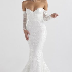 Isabelle White Lace Long Sleeve Bridal Gown - Image 7