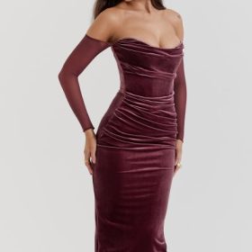 Leora Mulberry Strapless Midi Dress - Image 9