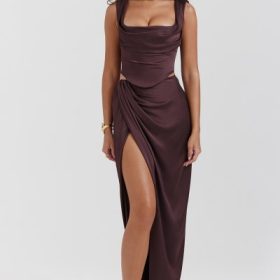 Vesper Rich Brown Maxi Skirt - Image 7