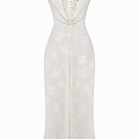 Seren Vintage Cream Floral Lace Back Maxi Dress - Image 4