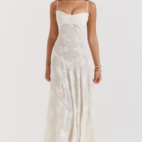 Seren Vintage Cream Floral Lace Back Maxi Dress - Image 5