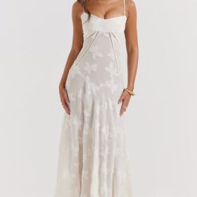 Seren Vintage Cream Floral Lace Back Maxi Dress - Image 8
