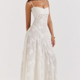 Seren Vintage Cream Floral Lace Back Maxi Dress - Image 11