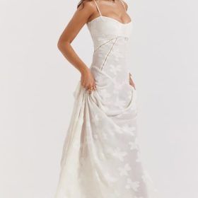 Seren Vintage Cream Floral Lace Back Maxi Dress - Image 12