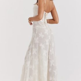 Seren Vintage Cream Floral Lace Back Maxi Dress - Image 13