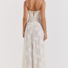 Seren Vintage Cream Floral Lace Back Maxi Dress - Image 14